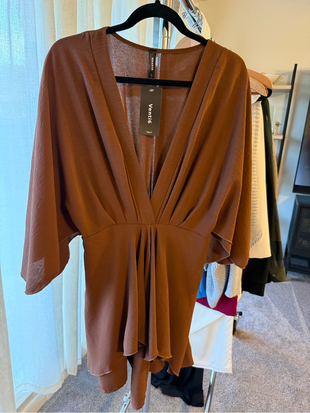 NWT Venti6 Italy Brown Kimono Sleeve Romper Playsuit Size L